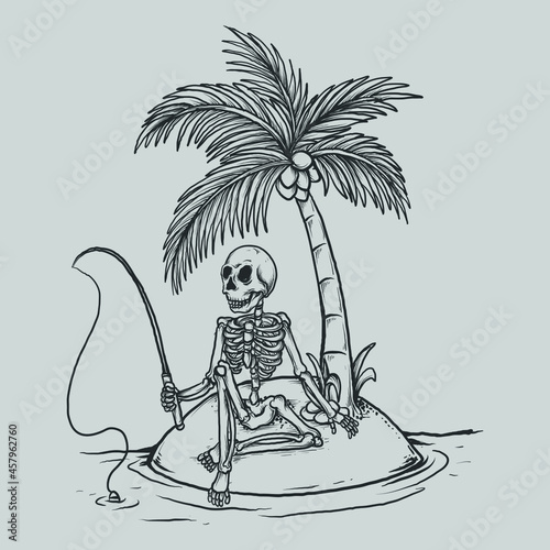 tattoo and t shirt design black and white hand drawn skeleton fishing engraving ornament