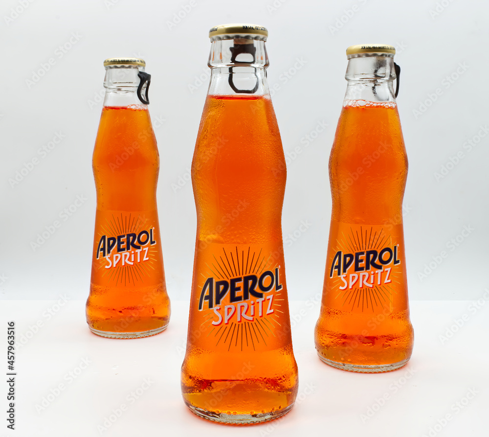 Bologna Italy September 18, 2021 Bottles of Italian Aperol Spritz