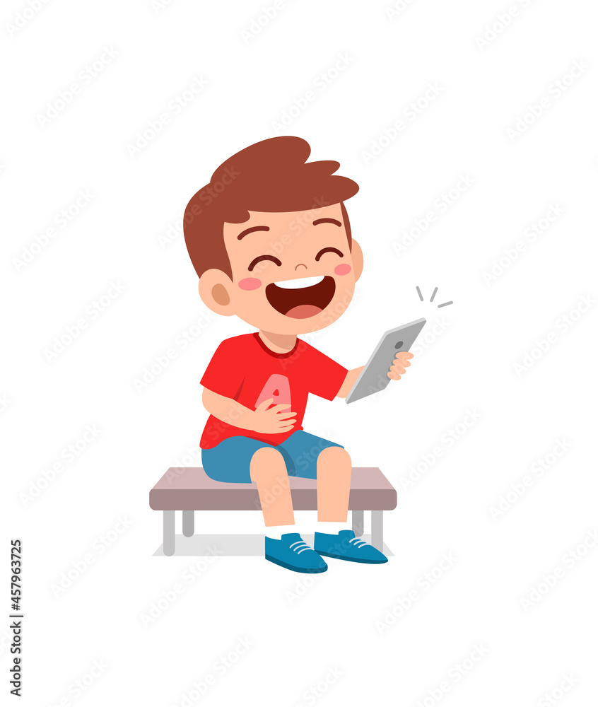 little boy using mobile phone and laugh little boy using mobile phone and laugh