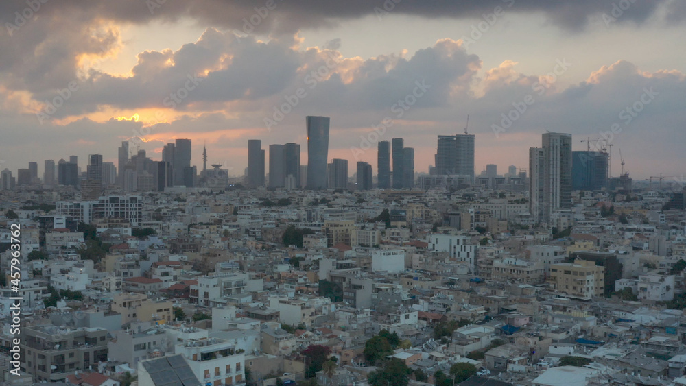 Tel aviv Skyscrapers cityscape panorama at Sunset, Aerial view
drone view at sunset, Tel aviv, Israel, may,30,2021
