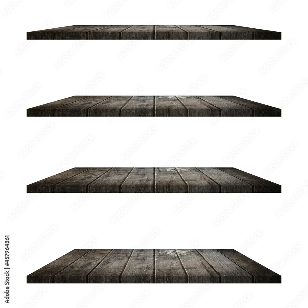Obraz premium 4 Wood shelves table isolated on white background and display montage for product.