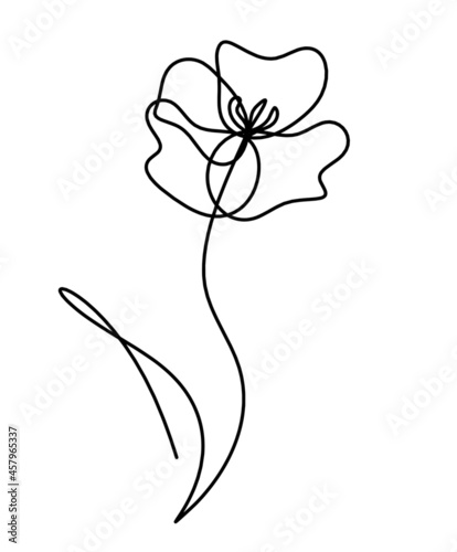 Abstract line drawing flower  isolated on white background. Vector