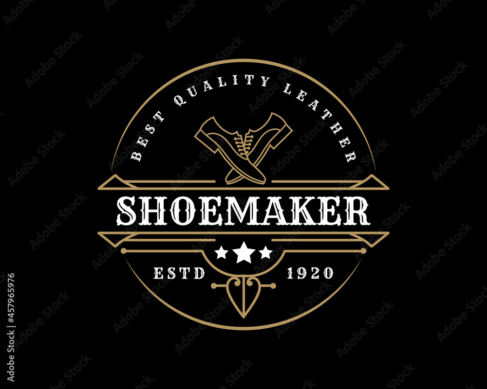 Luxury Vintage leather shoe maker and repair shop store labels and logo for shoes brand business