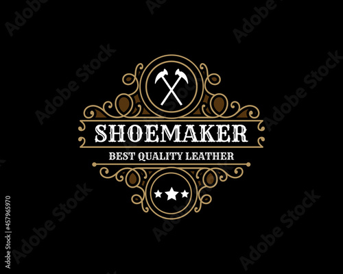 Luxury Vintage leather shoe maker and repair shop store labels and logo for shoes brand business