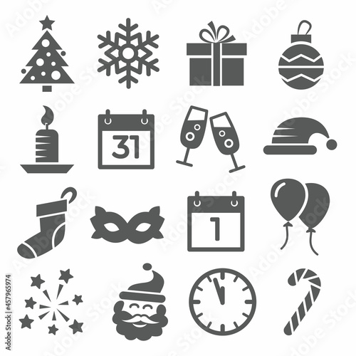 New Year icons on white background