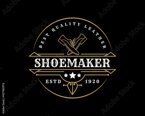 Luxury Vintage leather shoe maker and repair shop store labels and logo for shoes brand business
