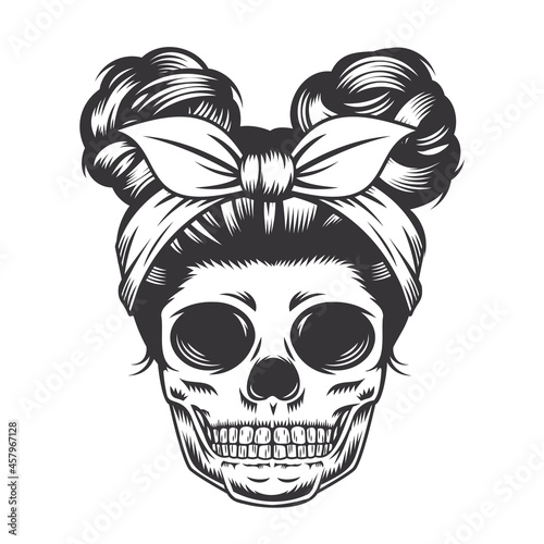 Skull Daughter Head design on white background. Halloween. skull head logos or icons. vector illustration.