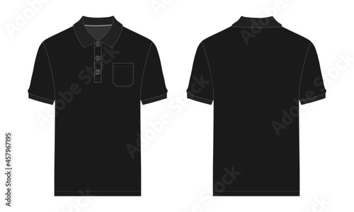 Short sleeve shirt with pocket overall technical fashion Flat sketch template front and back view. Apparel design vector illustration Black Color mock up tee cad.