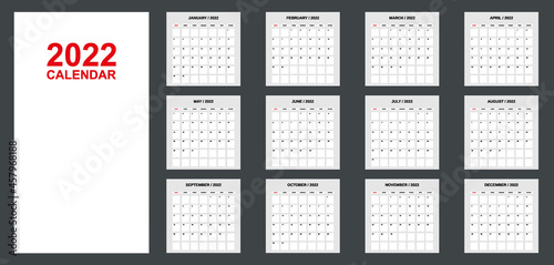 Fototapeta Naklejka Na Ścianę i Meble -  Calendar for 2021 year monthly template. Planner diary. Corporate and business calendar. Basic grid week starts on sunday. Vector