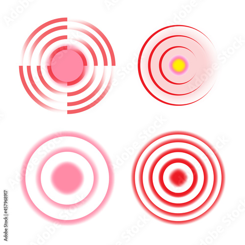 Pain circle red icon set. Health care concept. Abstract sign. Medicine background. Vector illustration. Stock image. 