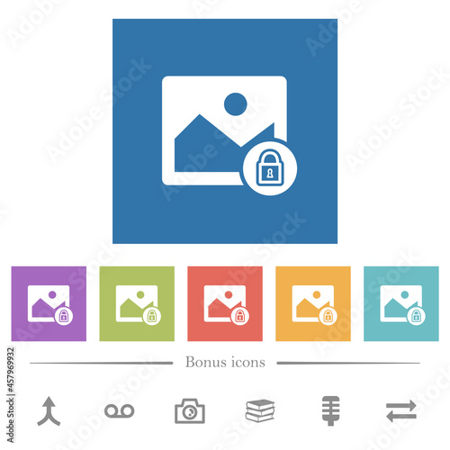 Locked image flat white icons in square backgrounds