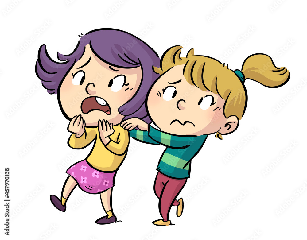 Illustration of scared little girls