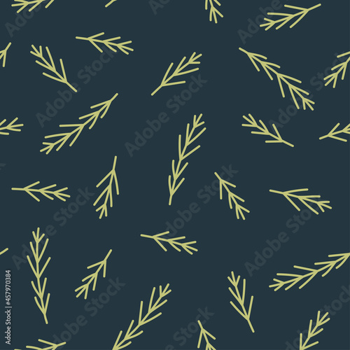 Simple seamless pattern with fir branches on a dark background. Winter vector flat illustration for wallpaper, wrapping paper, surface design © Anastasiia Kulakova
