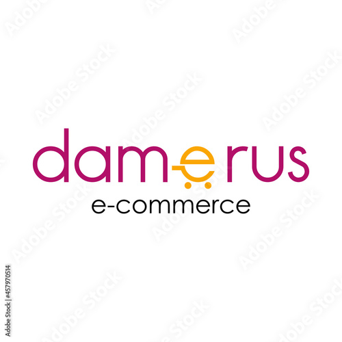 simple Letter or word E sans serif font with troly shop image graphic icon logo design abstract concept vector stock. Can be used as a symbol related to initial or e commerce