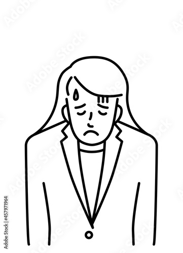 Upper body of a young woman in a suit drooping his shoulders in disappointment (line)