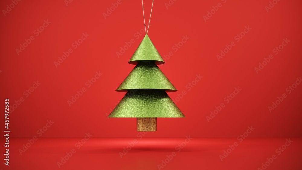 Christmas background with gold platform, toys. New Year greeting card, poster, banner with red gift boxes, presents - 3D, render. Showcase, podium, pedestal for products, shop windows and magazines. 