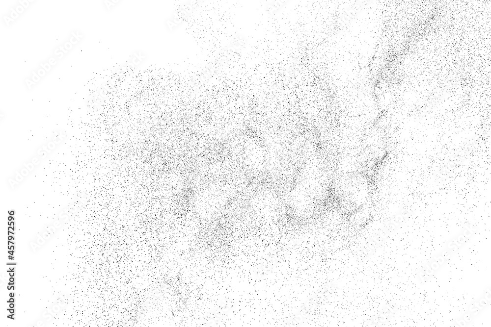 Distressed black texture. Dark grainy texture on white background. Dust overlay textured. Grain noise particles. Rusted white effect. Grunge design elements. Vector illustration, EPS 10.