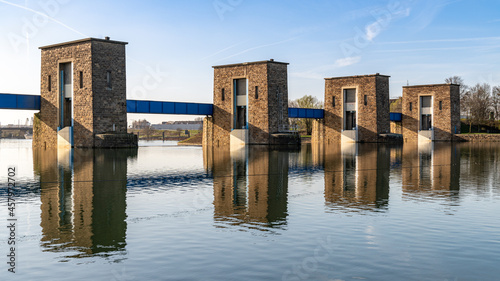 Ruhrwehr, bridge over the River Ruhr in Duisburg, North Rhine-Westphalia, Germany