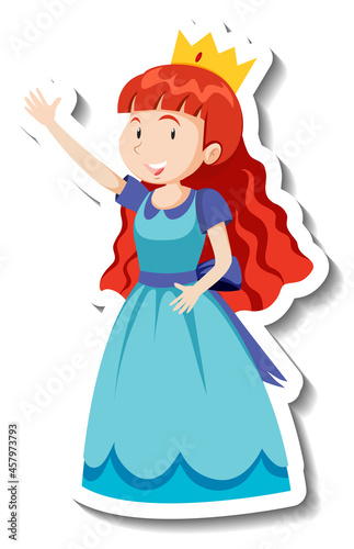 Cute princess in blue dress cartoon character sticker