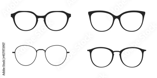Fashion glasses icon collection. Sunglasses, eyeglasses, goggles vector icon set. Eye protect, sight, eyewear fashion concept. Vector illustration isolated on white background