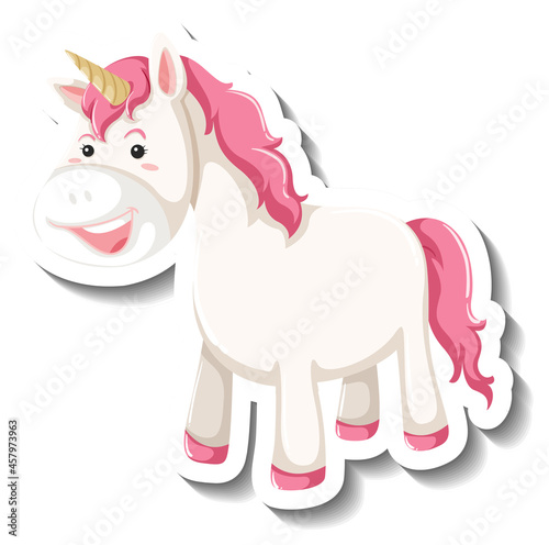 Cute unicorn standing pose on white background