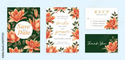 Lilies flower background template. Vector set of floral element for wedding invitations, greeting card, voucher, brochures and banners design.