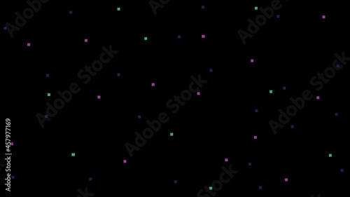 Abstract digital minimalists style motion design background with squared pixels flickering on black
