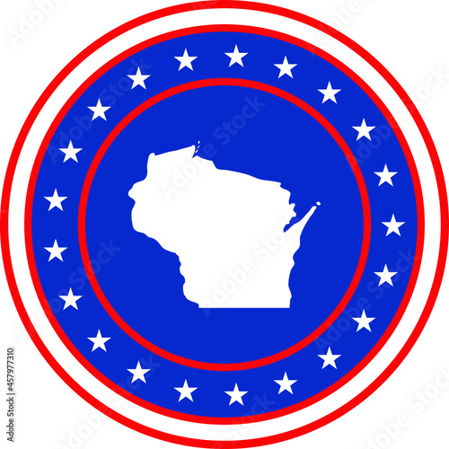Vector illustration of Badge of the State of Wisconsin in Colors of USA flag
