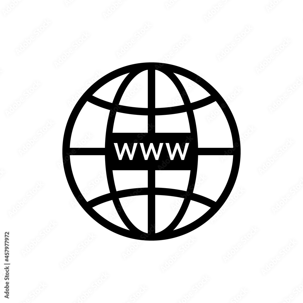 Web site icon. Www symbol for internet domain and url link. Click to link in browser. Online network and communication. Icon of globe with website. Hosting, homepage and search in internet. Vector Web site icon. Www symbol for internet domain and url link. Click to link in browser. Online network and communication. Icon of globe with website. Hosting, homepage and search in internet. Vector
