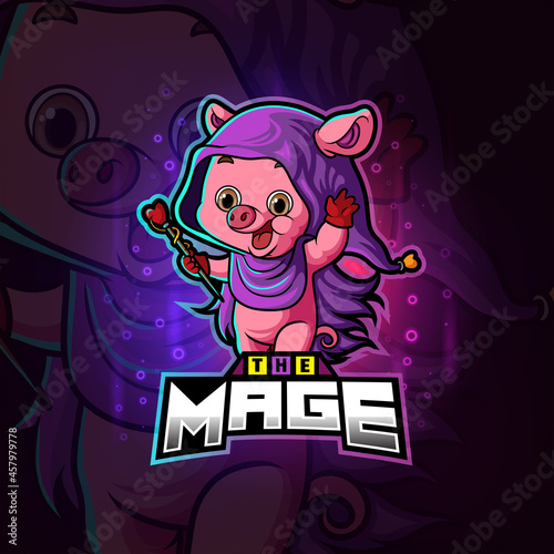 The magic mage pig esport logo design