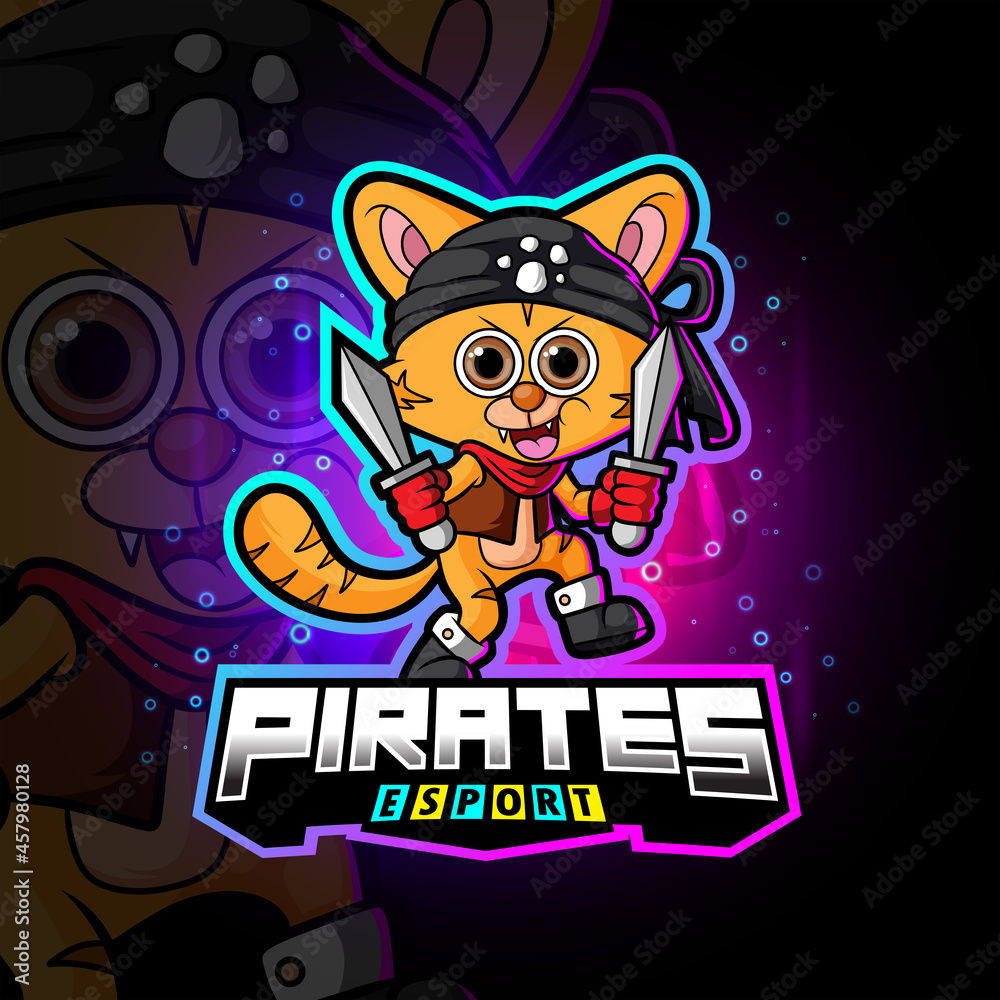 The crew pirates cat esport logo design