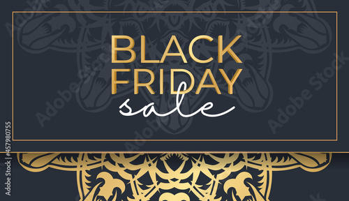 Poster for black friday dark blue with ancient golden ornament