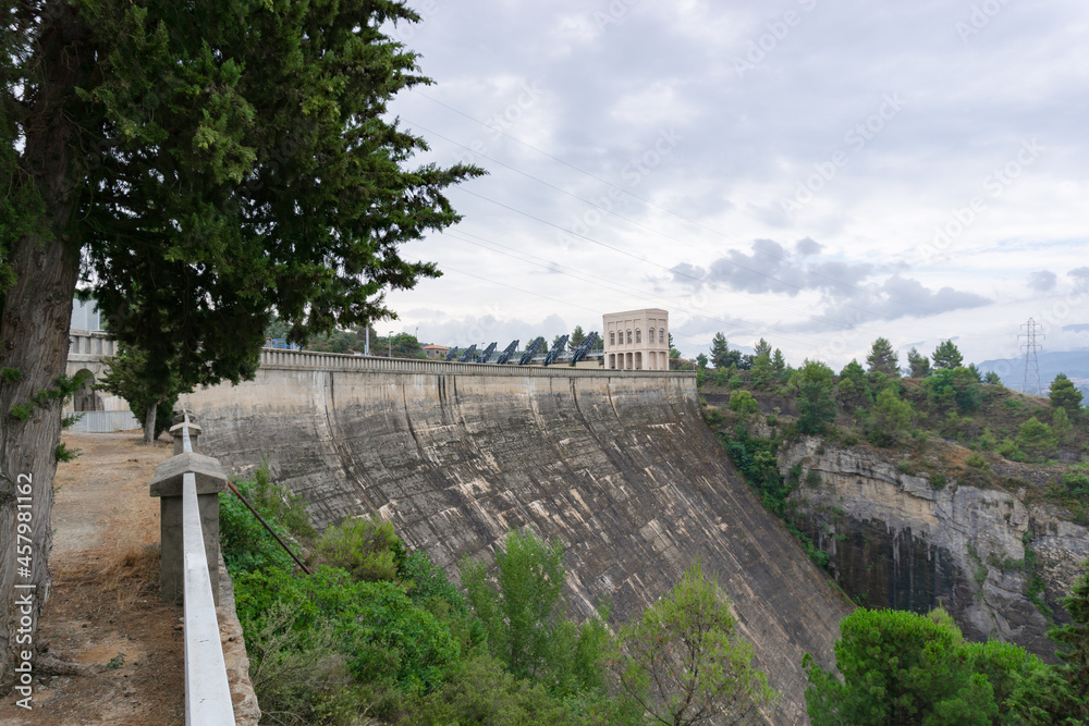 View from a viewpoint of the Sant Antonio reservoir dam in the Lleida region, Spain View from a viewpoint of the Sant Antonio reservoir dam in the Lleida region, Spain