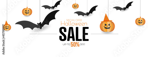 Halloween sale banner. Modern minimal design for Sales. Flat vector illustration.