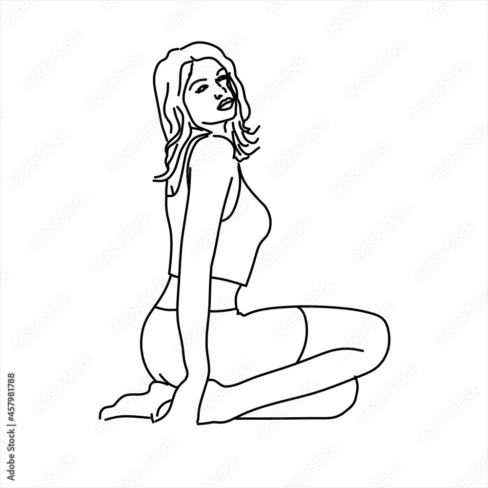 Vector design sketch of a beautiful teenage woman sitting Vector design sketch of a beautiful teenage woman sitting