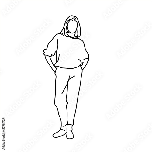 Vector design of sketch of a teenage girl posing