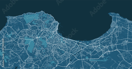Detailed map poster of Algiers city, linear print map. Skyline urban panorama.