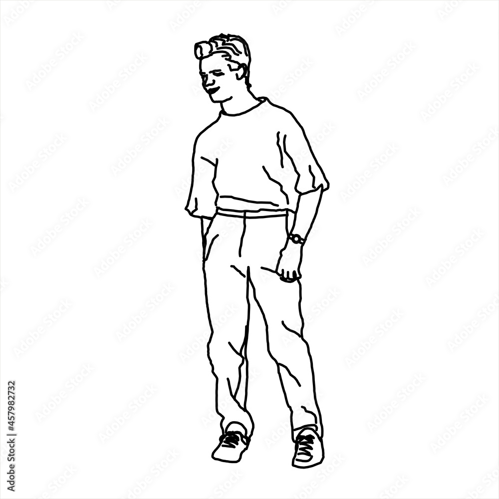 Fototapeta premium Vector design of sketch of a cool and cool posing teenage boy