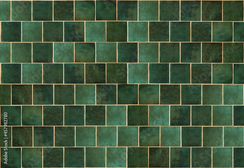 Green ceramic tile background. Old vintage ceramic tiles in green to decorate the kitchen or bathroom  © uladzimirzuyeu