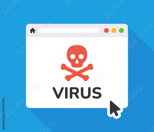 Malware virus on internet browser icon. Webpage with virus symbol vector illustration.