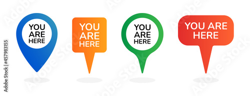 You are here. Location navigation pins icons set. photo