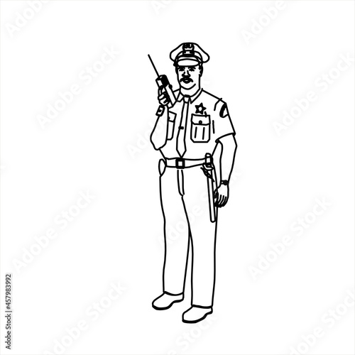 Vector design of a sketch of a policeman talking on the radio or phone