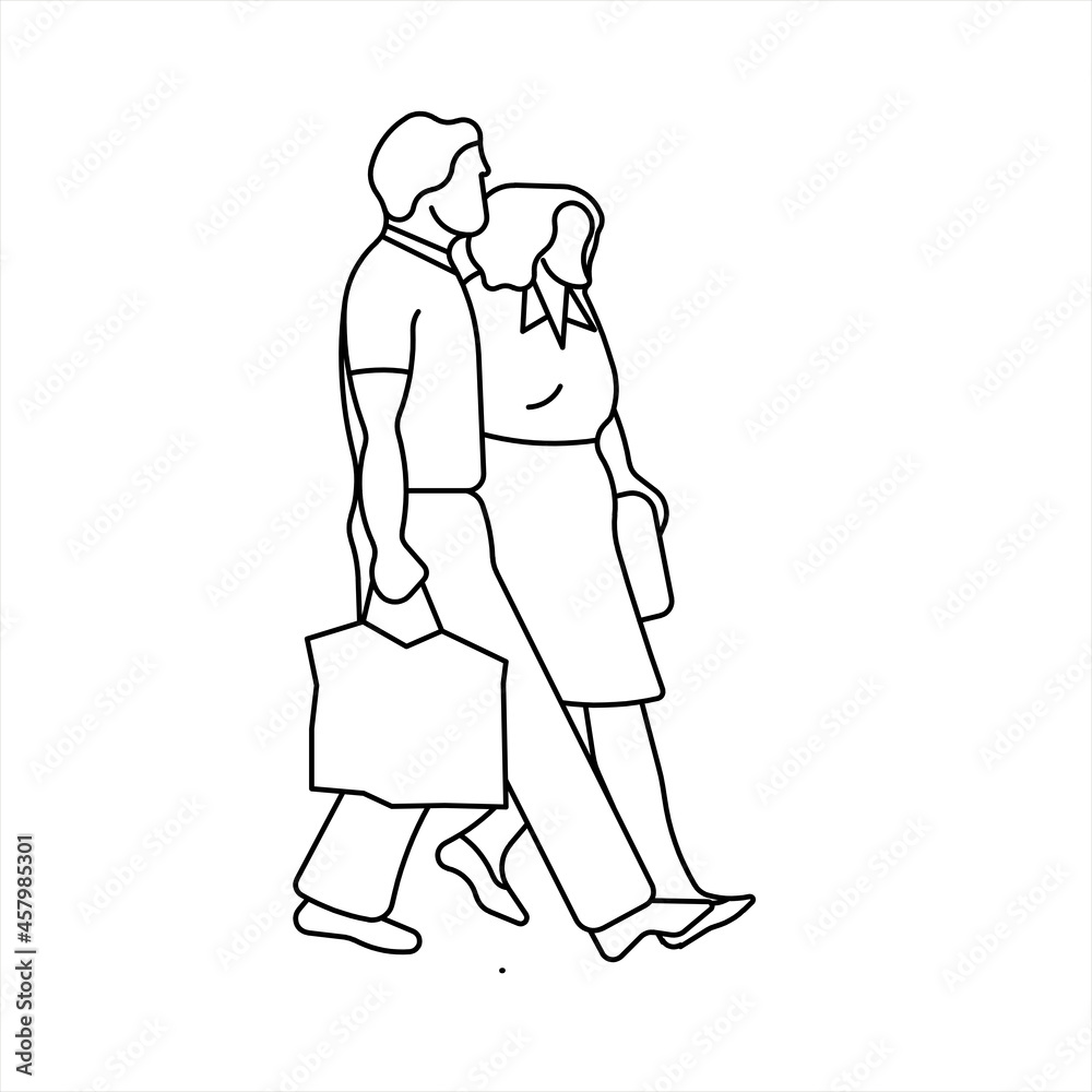 Vector design of sketch of a husband and wife coming home from work Vector design of sketch of a husband and wife coming home from work