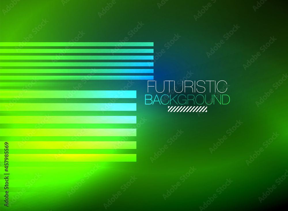 Bright neon color techno abstract background, shiny glowing neon lines in the dark background