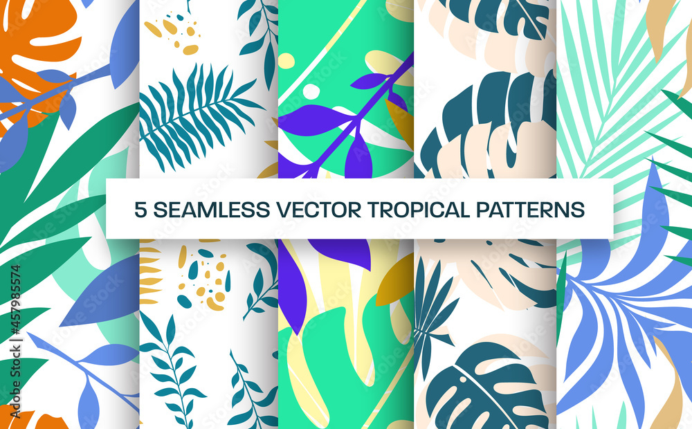 Vector seamless pattern template, presentation illustration with tropical leaves Vector seamless pattern template, presentation illustration with tropical leaves