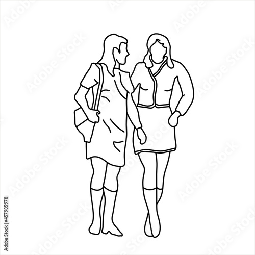 Vector design of sketch of two women talking casually