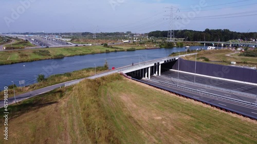 Aerial view of an aquaduct over highway A1 near Weesp, the Netherlands photo