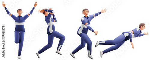 3D Render Of Cricket Player Characters In Different Poses.