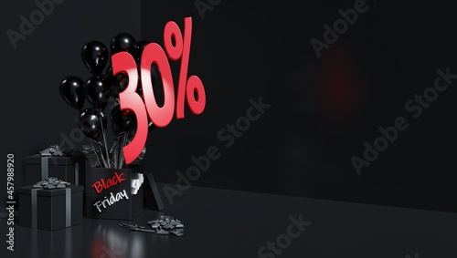 3D RENDERING. Discounts for the black friday party. Red numbers on black background