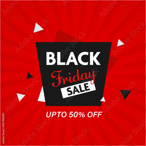 UP TO 50% Off For Black Friday Sale Poster Or Template Design In Red Color. photo